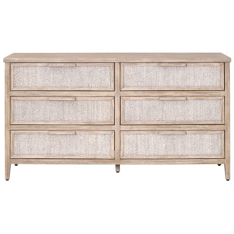 Image 1 Malay 6-Drawer Double Dresser, White Wash Abaca Rope, Natural Gray Mahogany