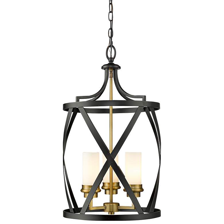 Image 3 Malcalester 14"W Matte Black and Olde Brass 3-Light Pendant
