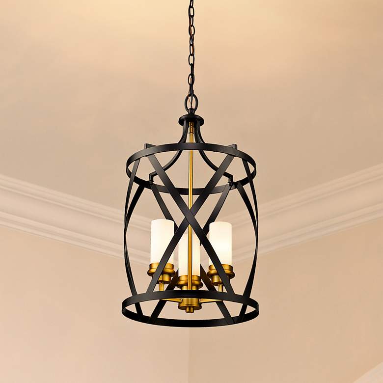 Image 2 Malcalester 14"W Matte Black and Olde Brass 3-Light Pendant