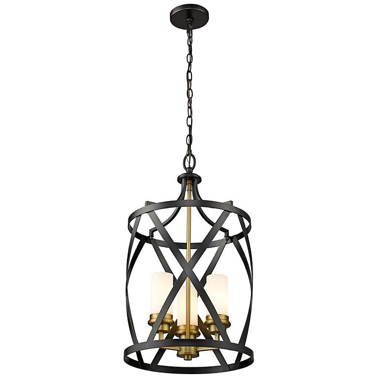 Image 7 Malcalester 14"W Matte Black and Olde Brass 3-Light Pendant more views