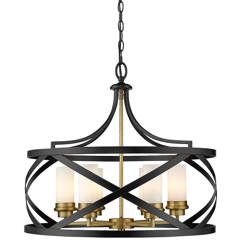 Image 3 Malcalester 24" Wide Matte Black Olde Brass 6-Light Pendant