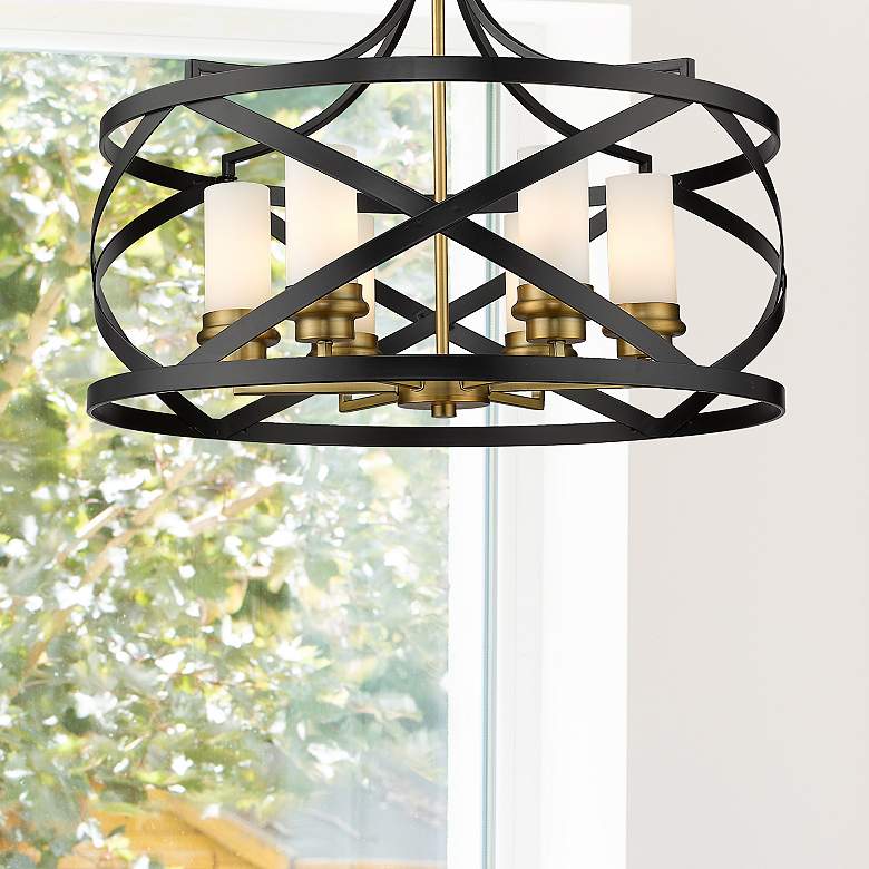 Image 2 Malcalester 24" Wide Matte Black Olde Brass 6-Light Pendant