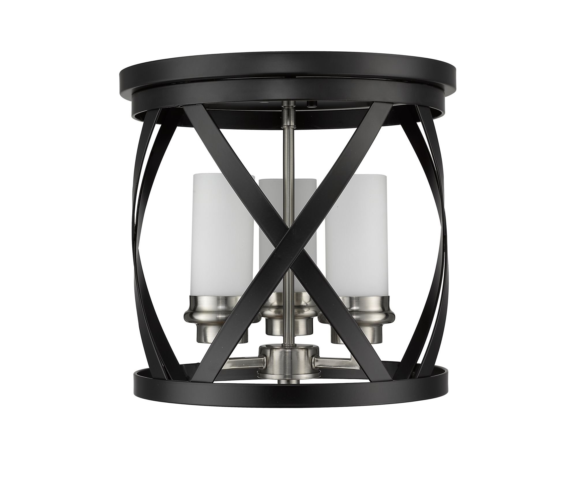 Malcalester by Z-Lite Matte Black + Brushed Nickel 3 Light Flush Mount