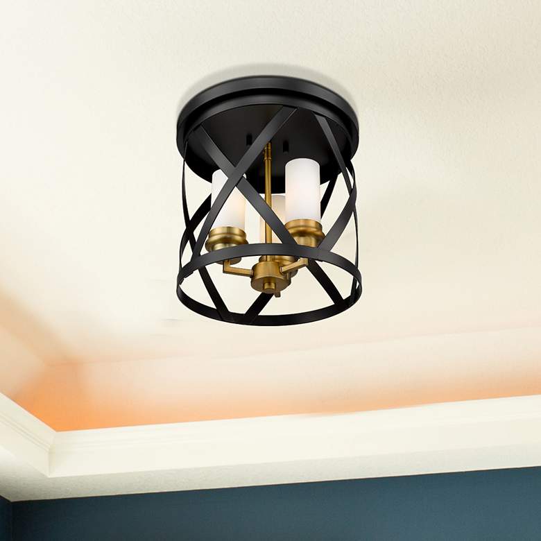 Image 1 Malcalester by Z-Lite Matte Black + Olde Brass 3 Light Flush Mount