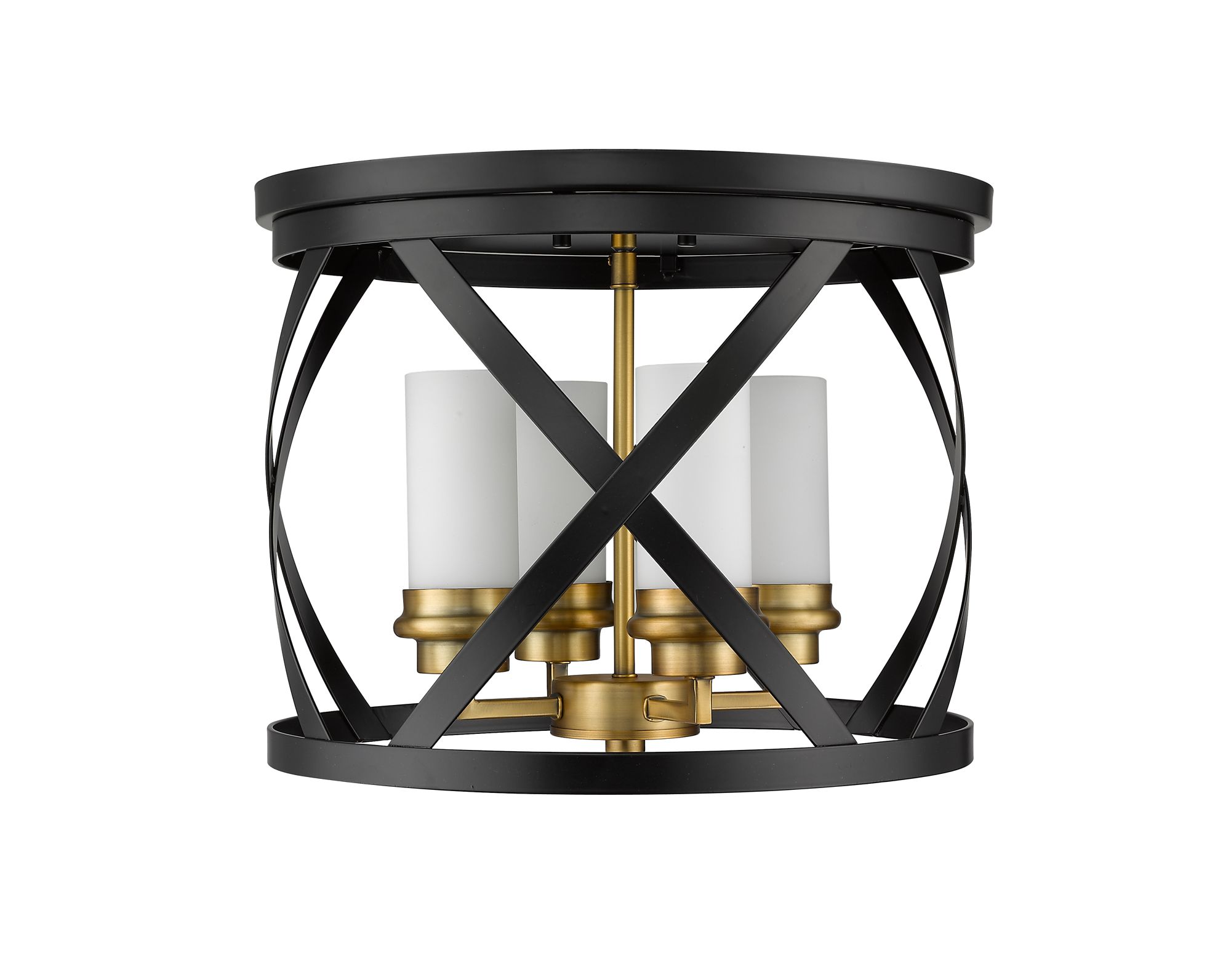 Malcalester by Z-Lite Matte Black + Olde Brass 4 Light Flush Mount