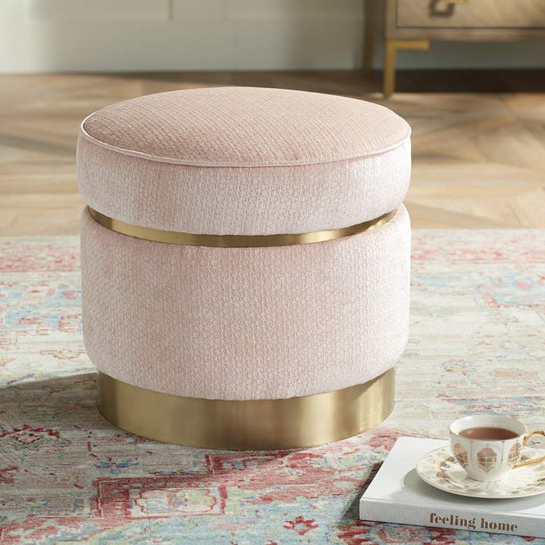Image 1 Malcolm Pink Fabric Banded Ottoman