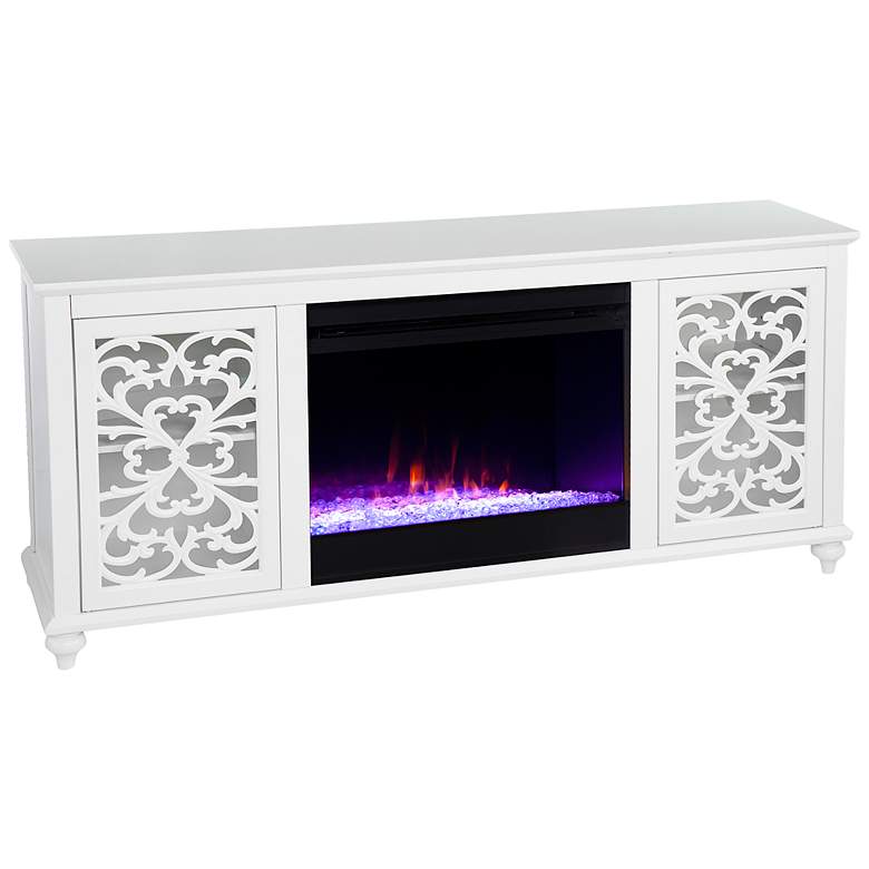 Image 2 Maldina 58" Wide White Wood Color Changing Fireplaces