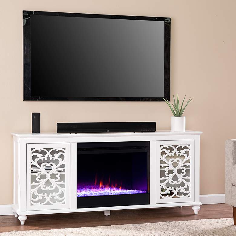 Image 1 Maldina 58" Wide White Wood Color Changing Fireplaces