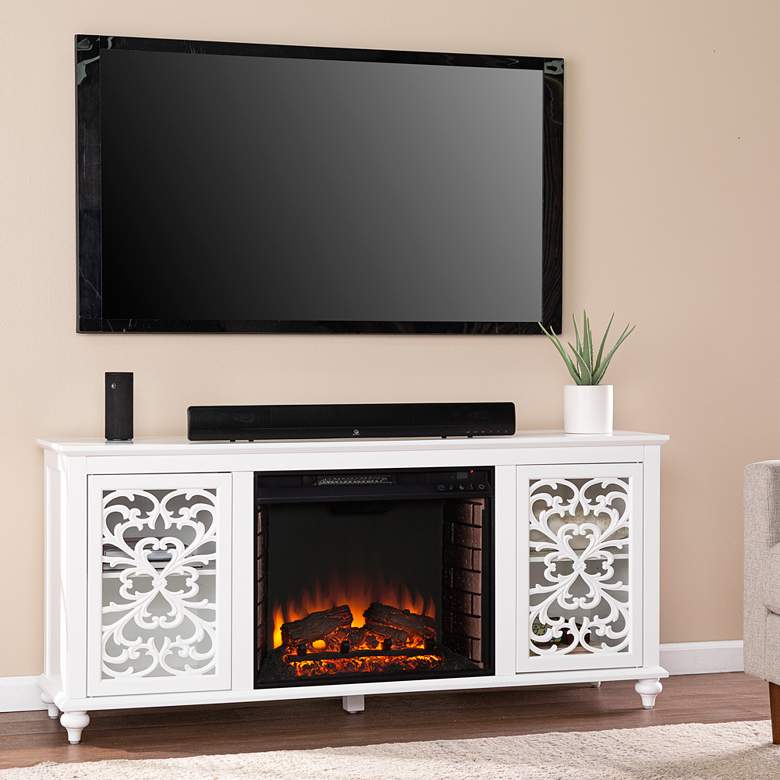 Maldina White Wood LED Electric Fireplace with Media Storage