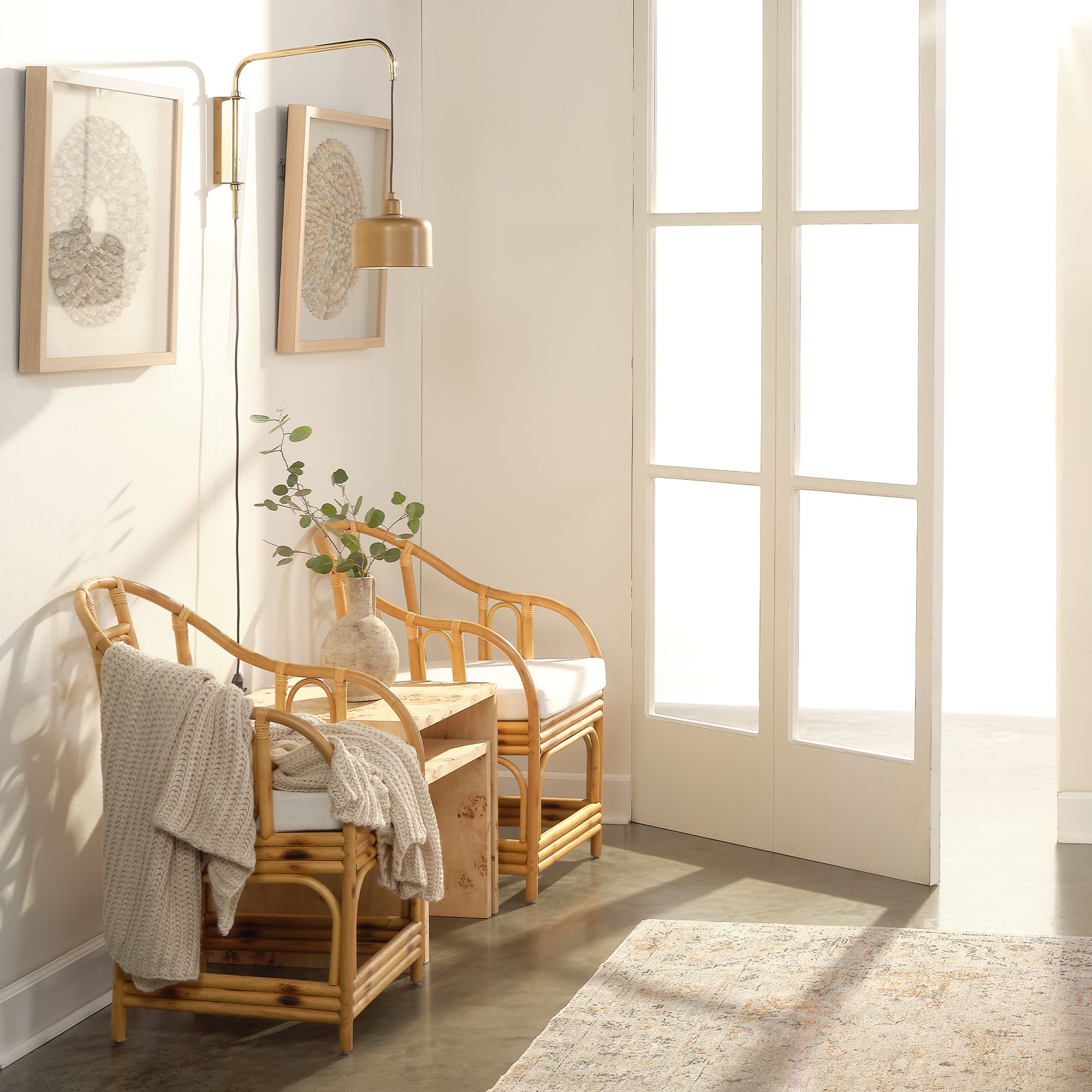 Maldives White Oyster Shells 23 3/4" Square Framed Wall Art in scene