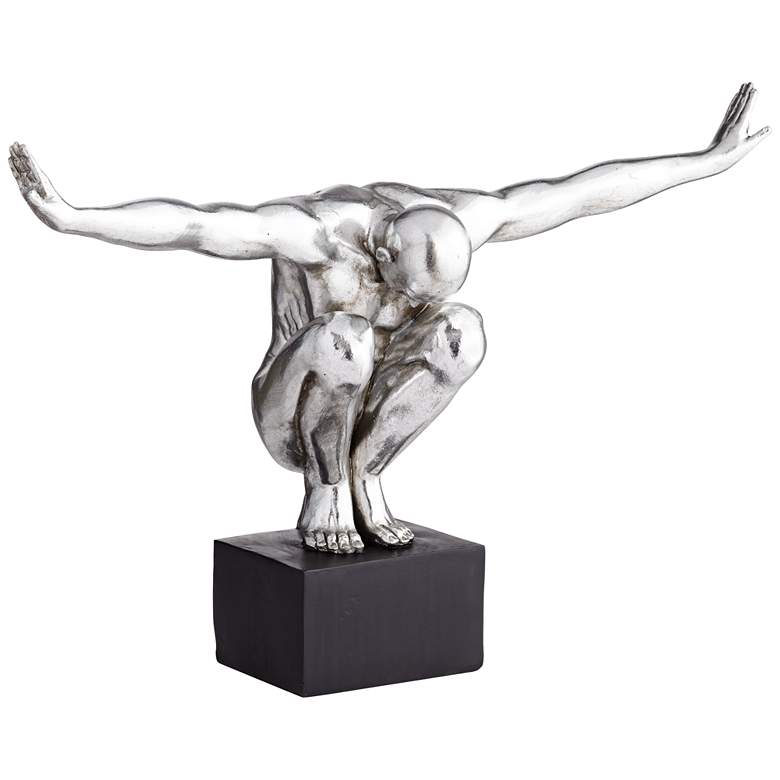 Male Gymnast Pose 19 1/2 inch Wide Silver Sculpture