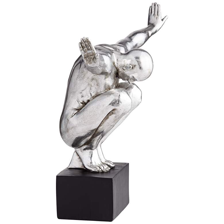 Image 6 Male Gymnast Pose 19 1/2" Wide Silver Sculpture more views