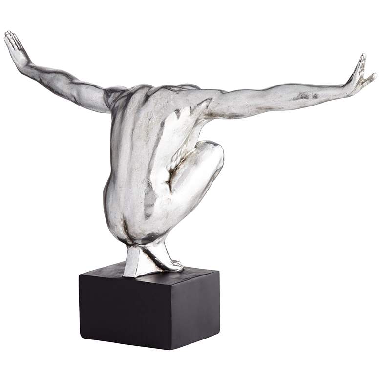 Image 7 Male Gymnast Pose 19 1/2" Wide Silver Sculpture more views