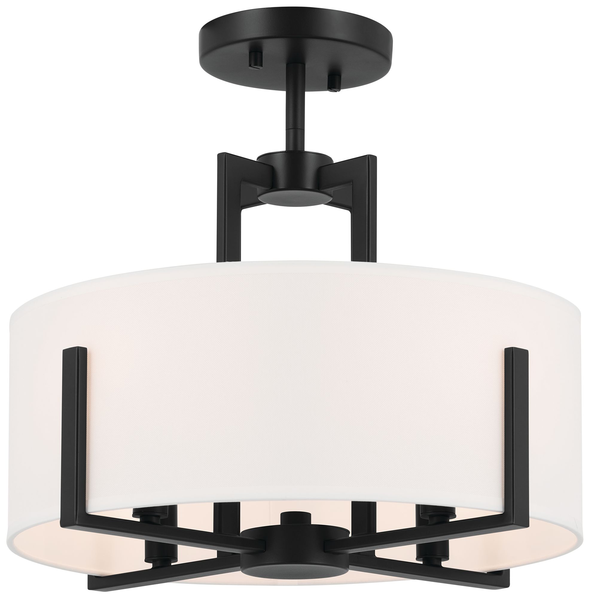 Malen 15.5 Inch 4 Light Semi-Flush with White Fabric Shade in Black