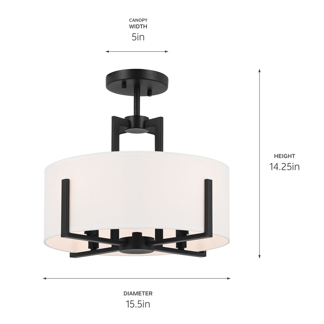 Image 5 Malen 15.5 Inch 4 Light Semi-Flush with White Fabric Shade in Black more views