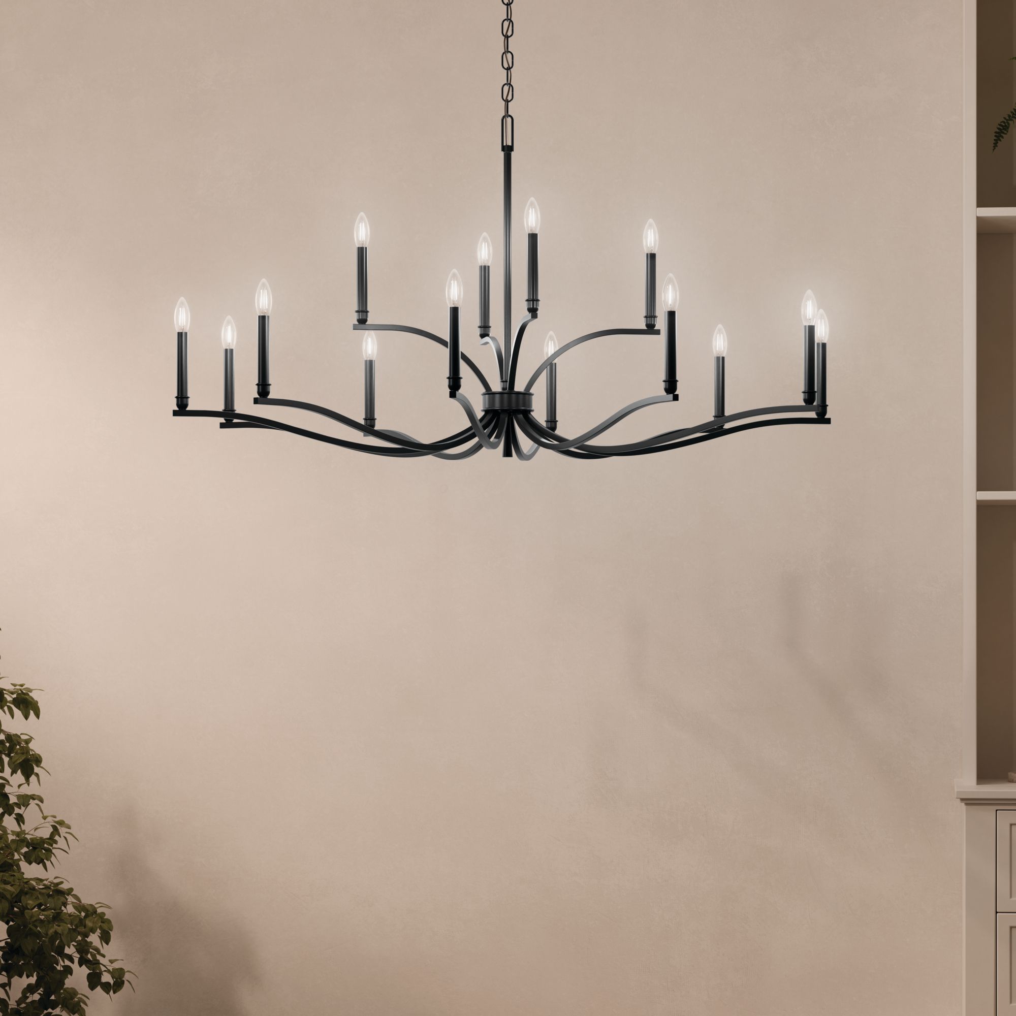 Malene 52.75 Inch 14 Light 2-Tier Chandelier in Black