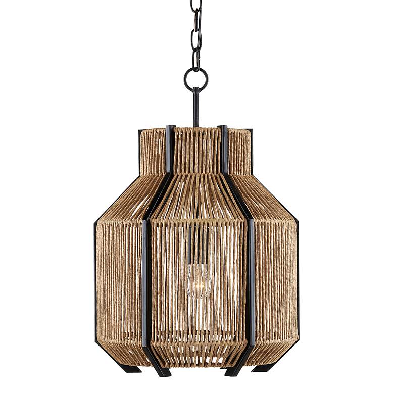 Image 1 Mali 13 1/2"W Satin Black w/ Kraft Paper Twine Pendant Light