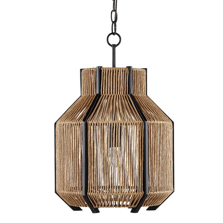 Image 5 Mali 13 1/2"W Satin Black w/ Kraft Paper Twine Pendant Light more views