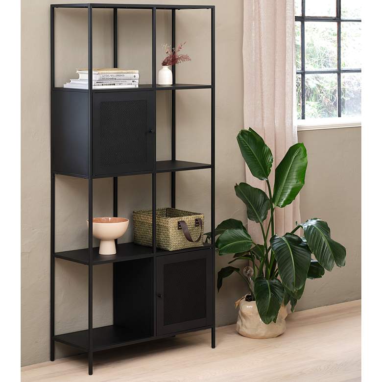 Image 1 Malibu 31 1/4" Wide Black Metal 2-Door Bookcase