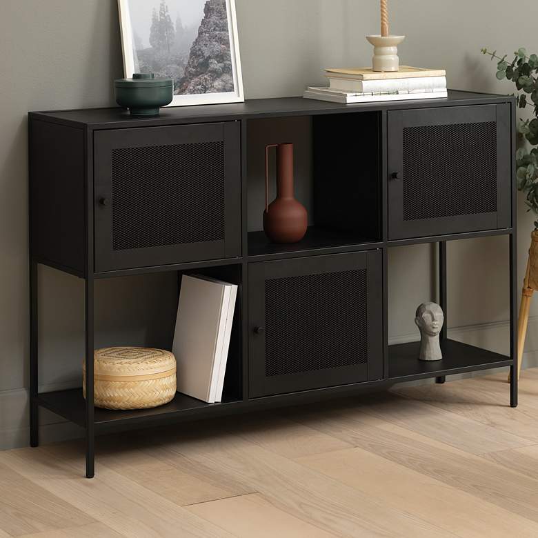 Image 1 Malibu 47" Wide Black Metal 3-Door Cabinet