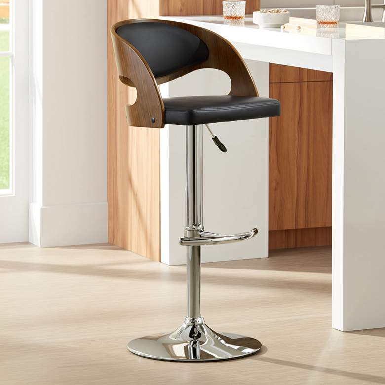 Image 2 Malibu Black Faux Leather Adjustable Swivel Bar Stool