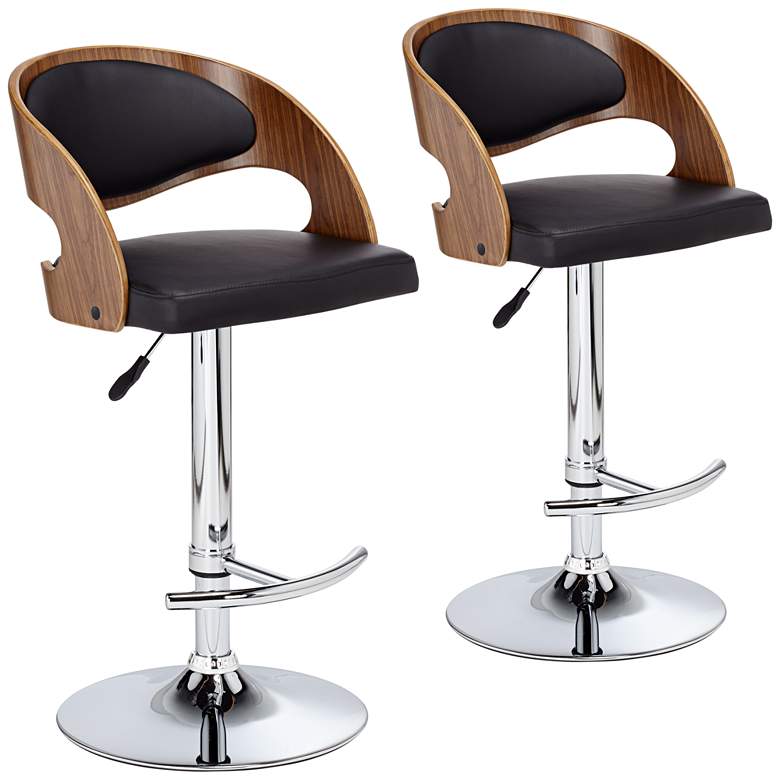 Image 2 Malibu Black Faux Leather Swivel Bar Stools Set of 2