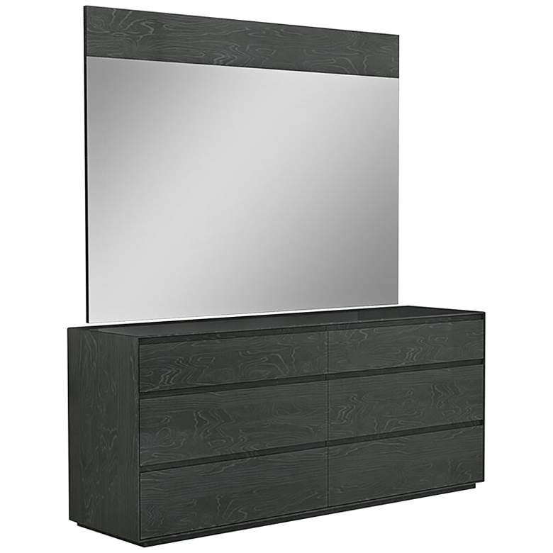 Image 1 Malibu High-Gloss Gray 6-Drawer Double Dresser