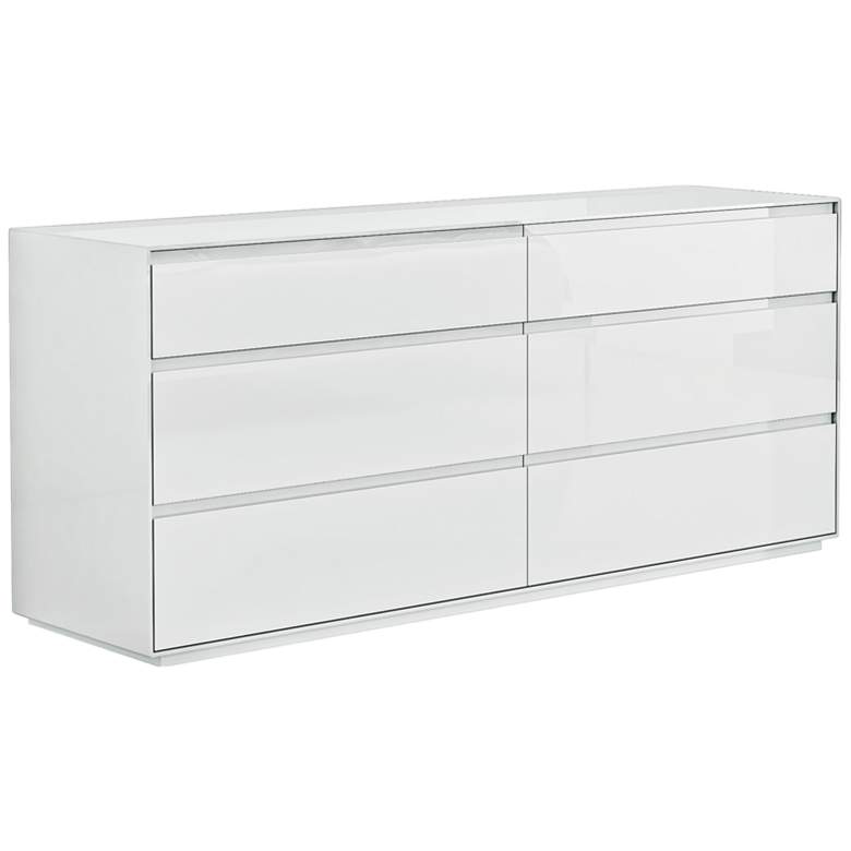 Image 1 Malibu High Gloss White Wood 6-Drawer Dresser