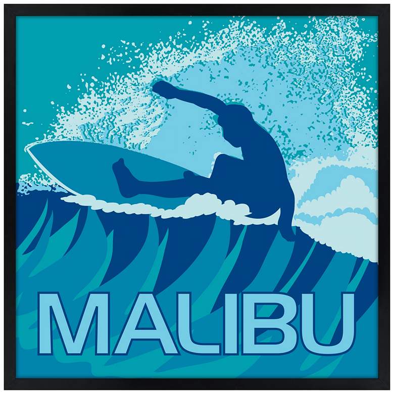 Image 1 Malibu Surfer 26 inch Square Black Giclee Wall Art