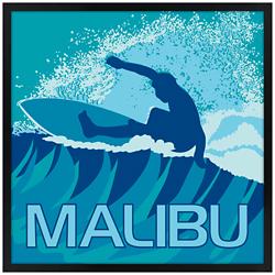 Malibu Surfer 31&quot; Square Black Giclee Wall Art