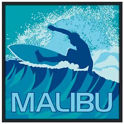 Malibu Surfer 37&quot; Square Black Giclee Wall Art