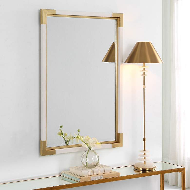Image 4 Malik White and Gold Leaf 27 1/4" x 39 1/4" Wall Mirror more views