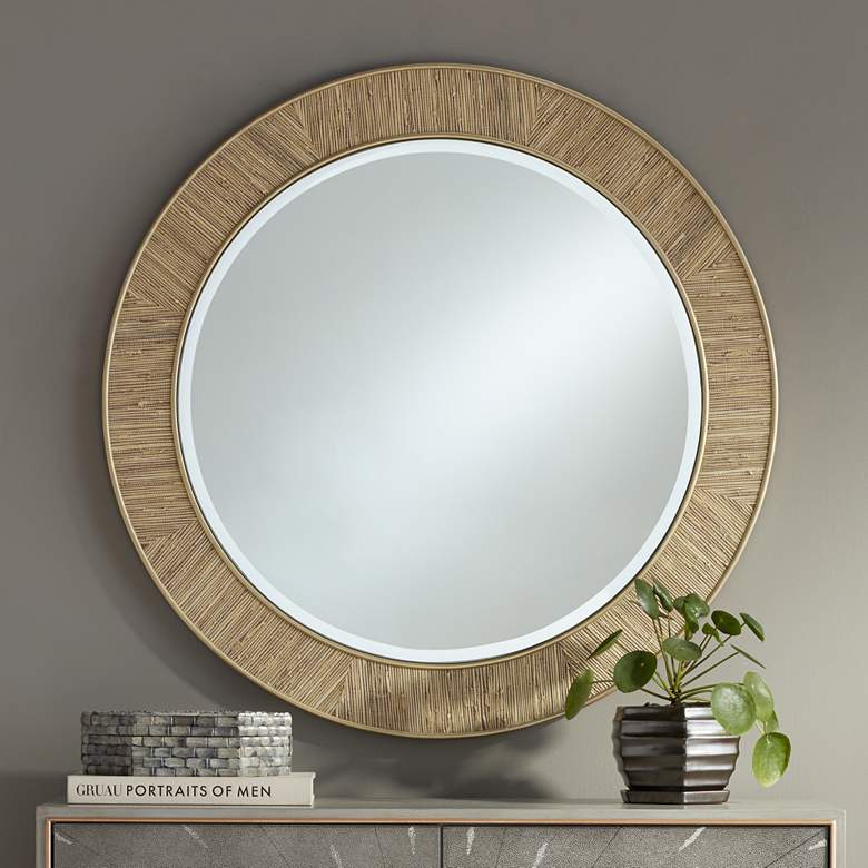 Image 1 Malina 35 inch Round Natural Grass Weave Wall Mirror