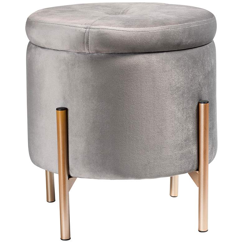 Image 2 Malina Gray Velvet Fabric Tufted Storage Ottoman