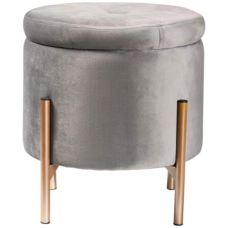 Image 7 Malina Gray Velvet Fabric Tufted Storage Ottoman more views