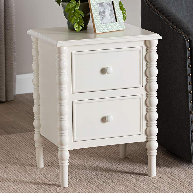 Image 1 Malinda 17 3/4" Wide Classic White Wood 2-Drawer End Table