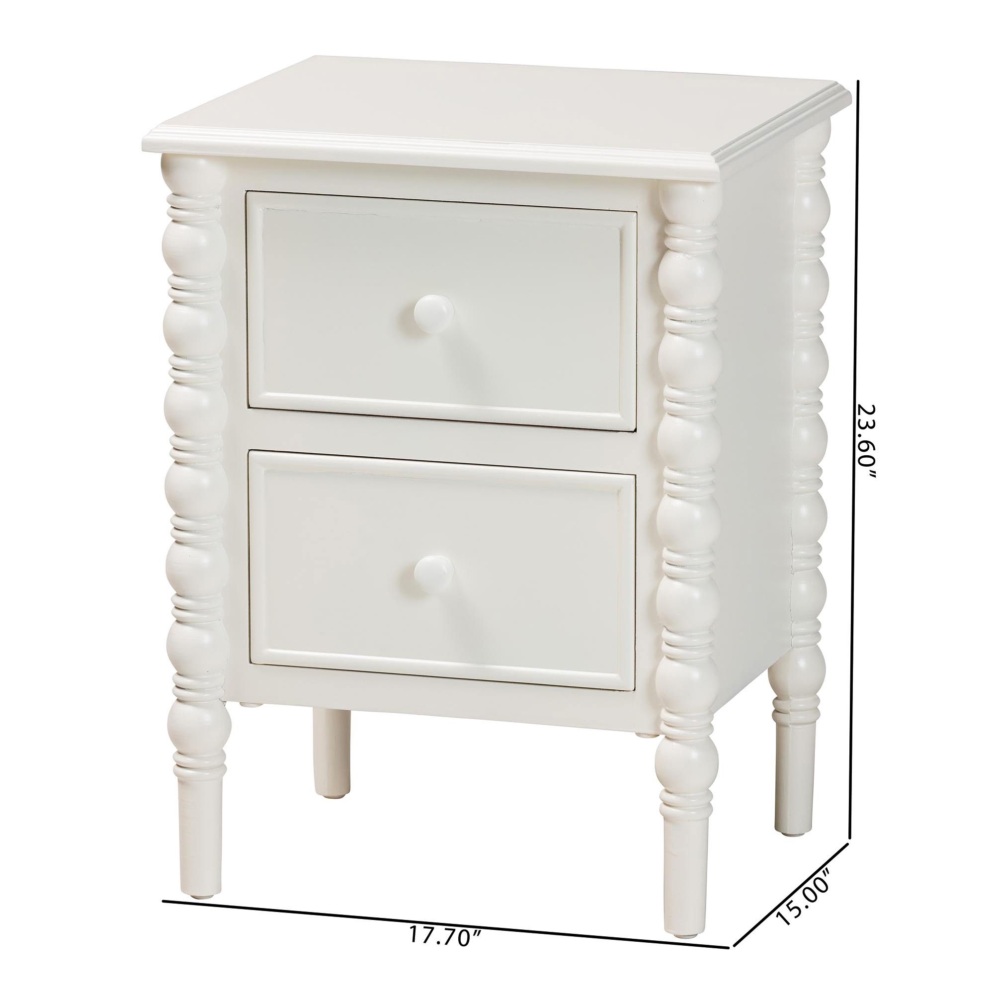 Malinda 17 3/4" Wide Classic White Wood 2-Drawer End Table