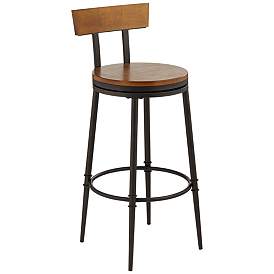 Image3 of Malio 18" Wide Wood and Hammered Bronze Rustic Farmhouse Barstool