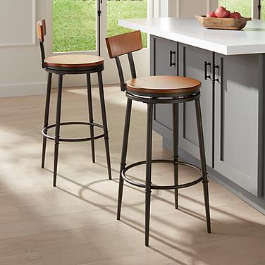 Malio 29 1/2" Hammered Bronze and Wood Bar Stools Set of 2