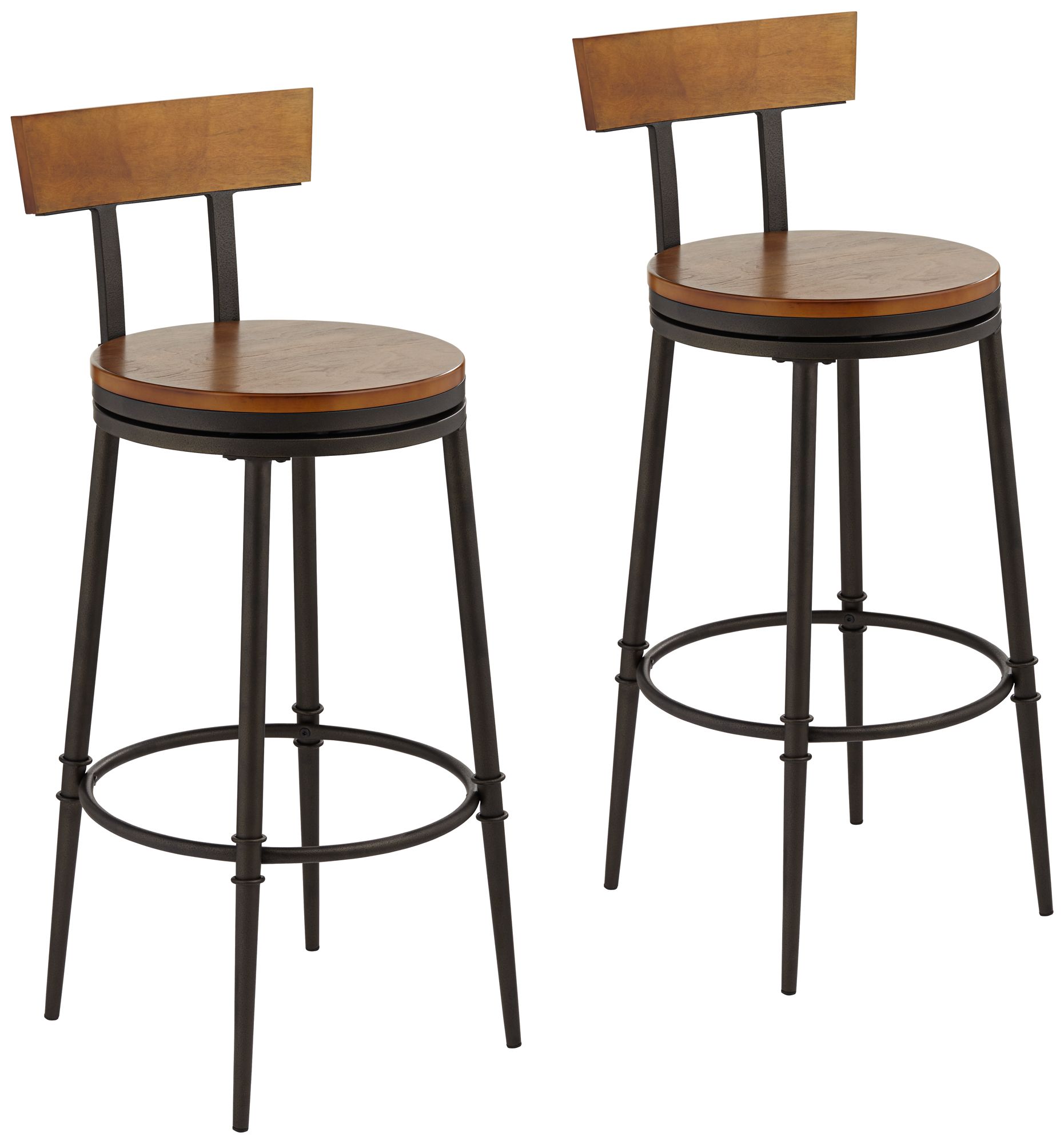 Image 3 Malio 29 1/2" Hammered Bronze and Wood Bar Stools Set of 2