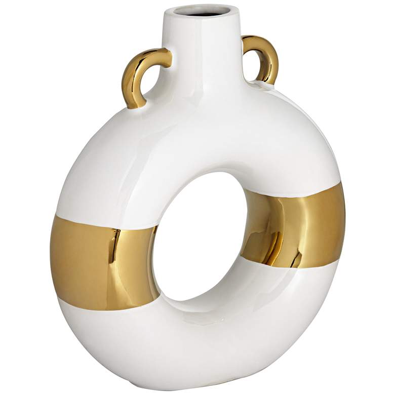Image 5 Mallory 11" High White and Gold Ceramic Vase with Handles more views