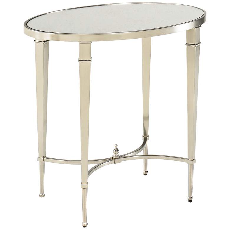 Image 1 Mallory 27" Wide Oval Glass and Nickel End Table
