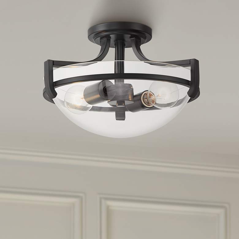 Image 1 Mallot 13" Wide Black Clear Glass 2-Light Ceiling Light
