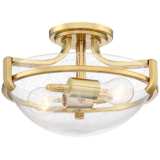 Mallot 13&quot; Wide Brass and Clear Seedy Glass Ceiling Light