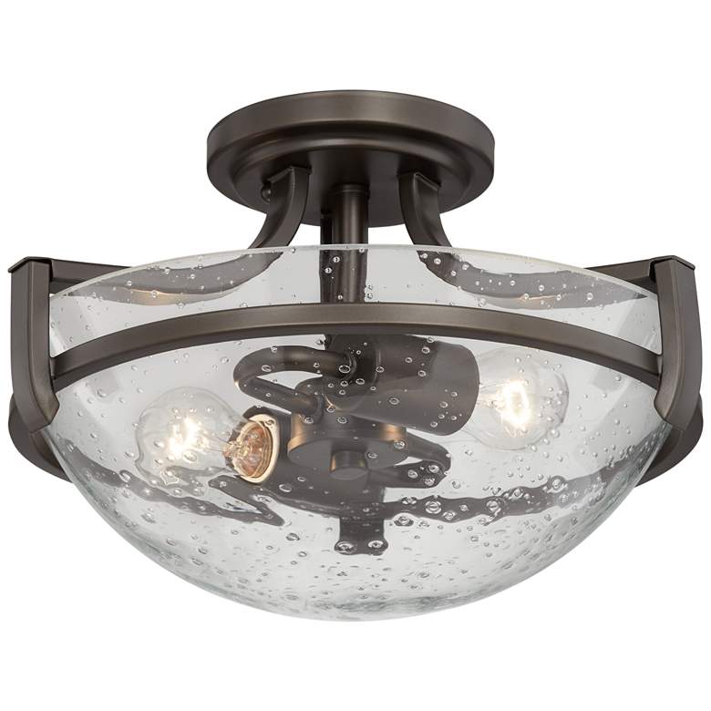 Mallot 13&quot; Wide Bronze and Clear Seeded Glass Ceiling Light