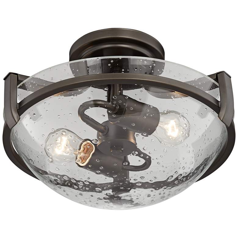 Mallot 13&quot; Wide Bronze and Clear Seeded Glass Ceiling Light more views