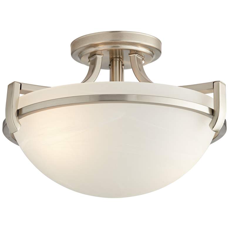 Image 2 Mallot 13 inch Wide Nickel and Marbleized Glass Modern Luxe Ceiling Light