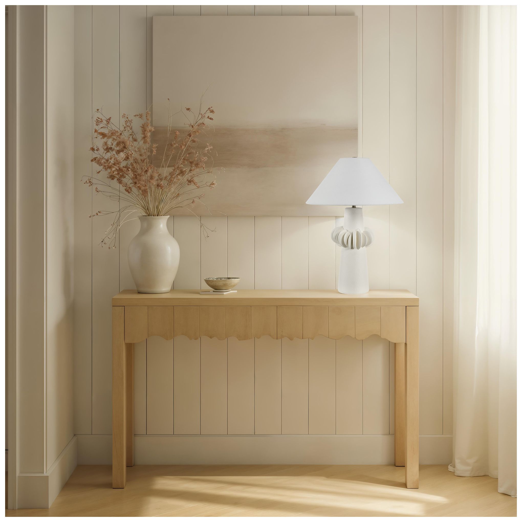 Image 2 Mallow 22.5" Tall Textured Ivory Resin Table Lamp with Drum Linen Shade more views