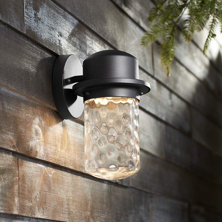 Image 1 Mallow 9 1/4" High Black Clear Glass LED Outdoor Wall Light