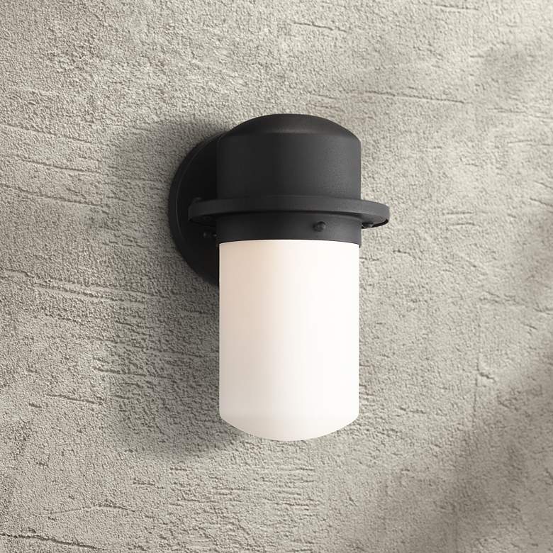 Image 1 Mallow 9 1/4 inch High Black Opal Glass LED Outdoor Wall Light